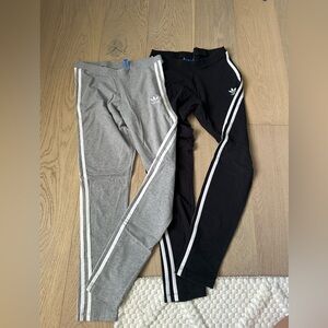 2 pairs of Women's Adidas Gray and Black Leggings with White Stripes size small